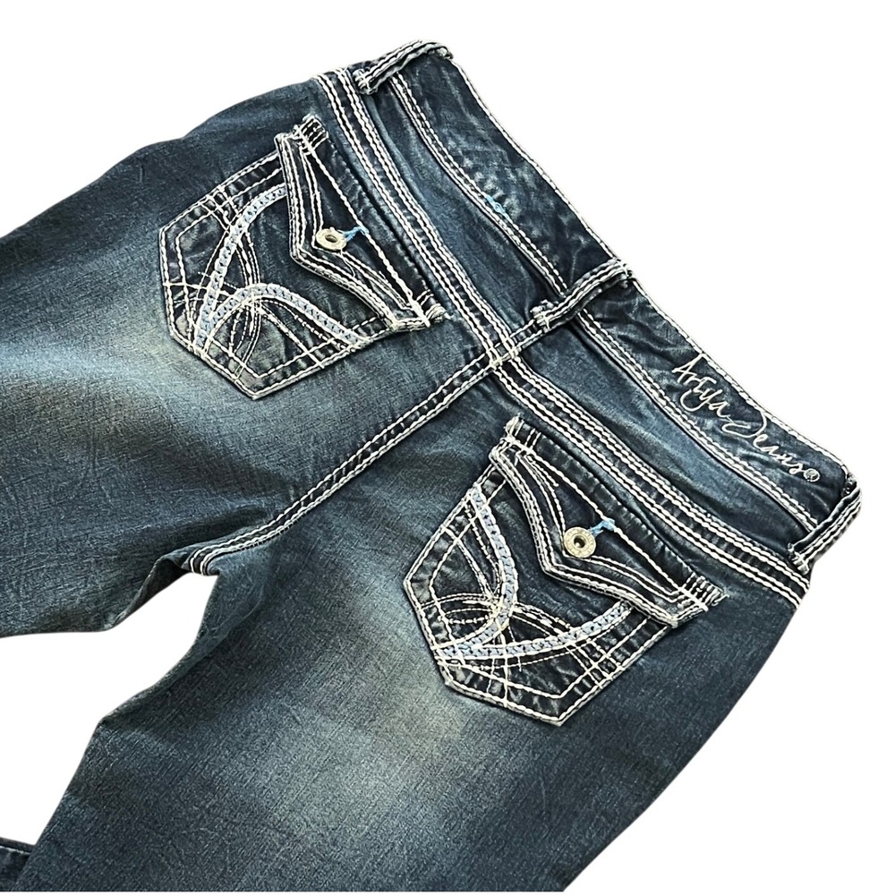 Ariya Jeans Womens 3/4 Skinny Dark Wash Contrast Stitch Flap Pocket Denim Y2K